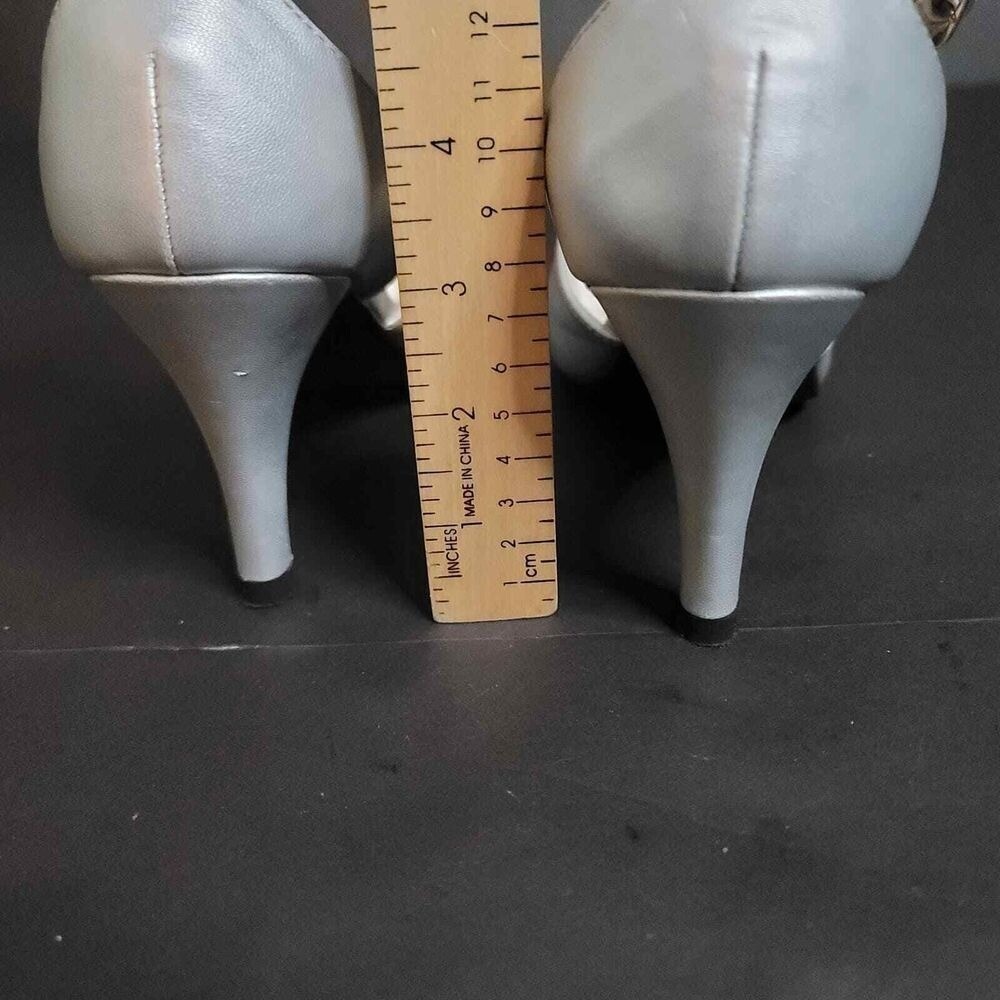 Boston Design Studio Ankle Strap Pumps 9.5W Silver Wedding Cocktail Formal Heels - Picture 6 of 6